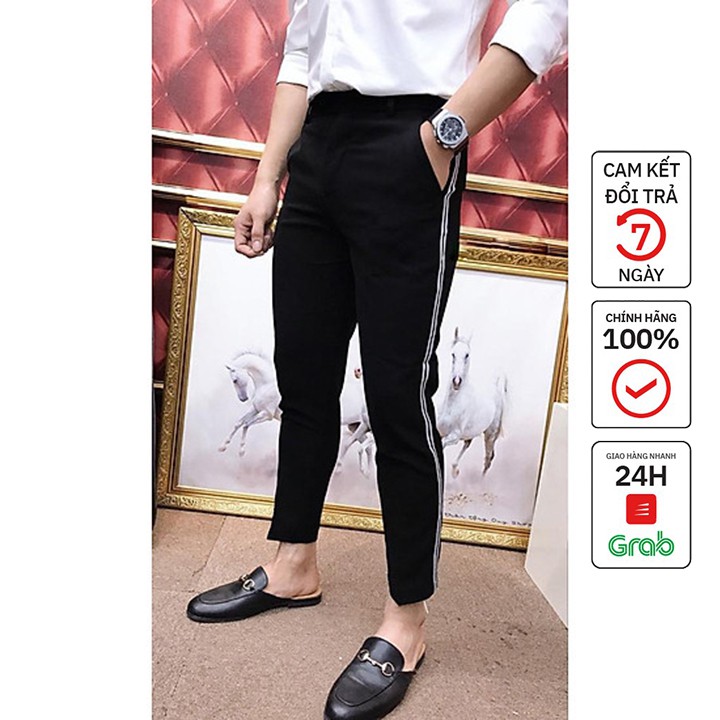 Quần âu nam dáng lửng họa tiết kẻ sọc trắng siêu độc đáo