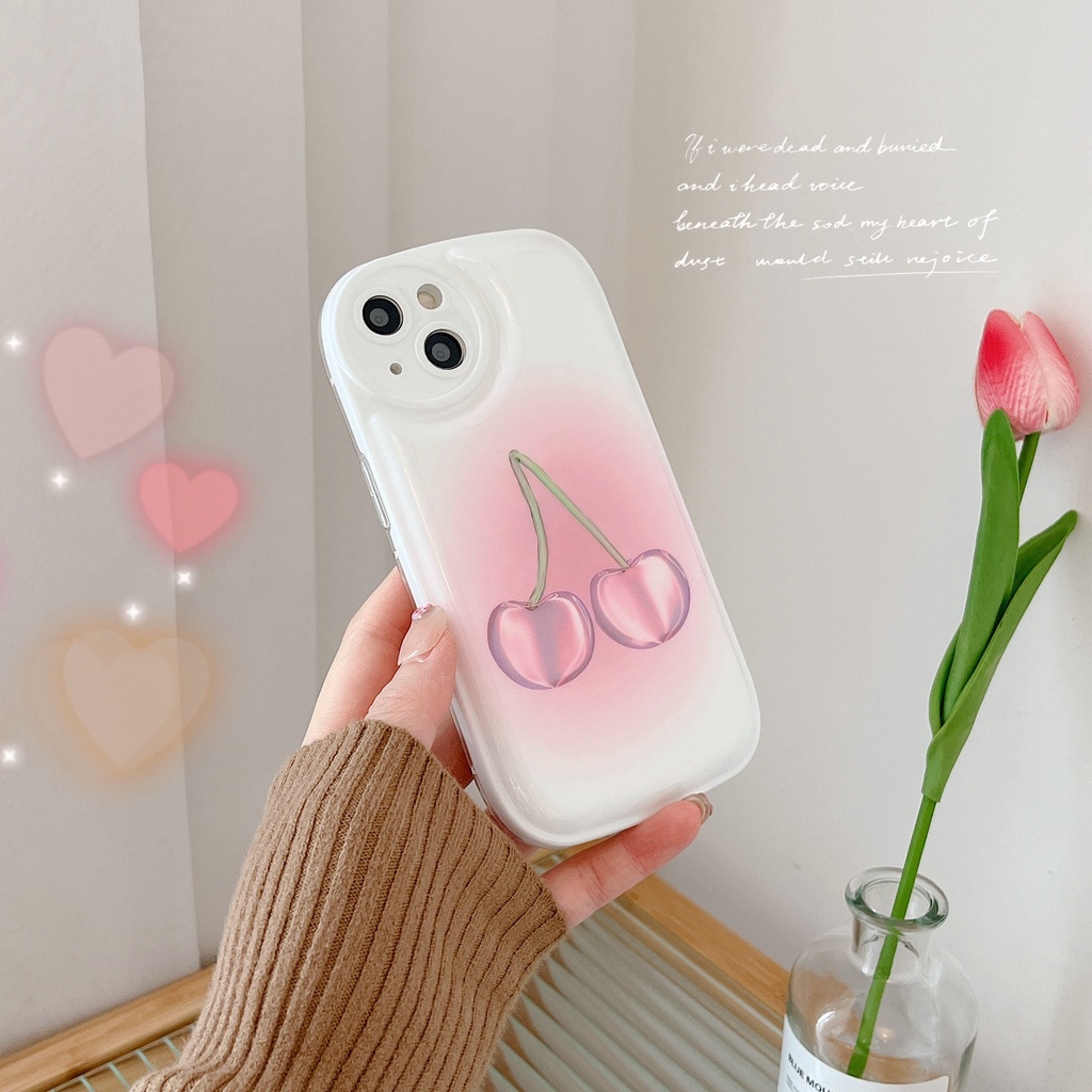 Ốp Điện Thoại TPU Dẻo IMD In Hình Quả Cherry Màu Trắng Hồng Đơn Giản Cho iphone 13 12 11 Pro Max X XR XSMax