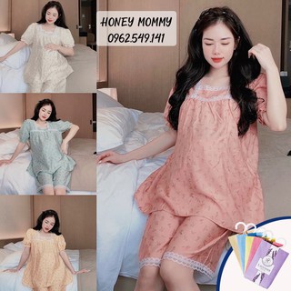 Bộ Đồ Bầu Kết Hợp Cho Con Bú Hoa Nhí Cổ Ren HT4609 Honey Mommy