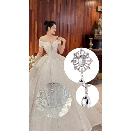 Cài đá trang trí trang phục váy cưới siêu lấp lánh