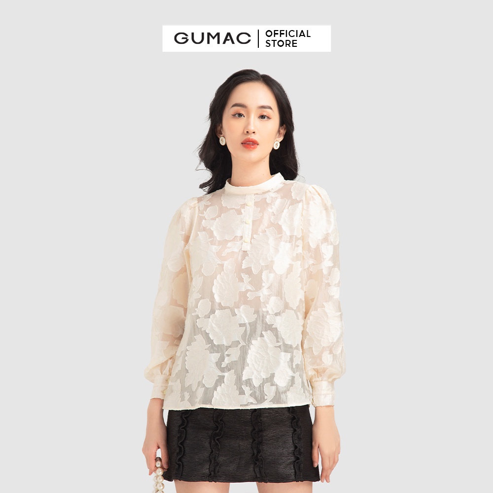 Áo voan hoa nổi cổ tròn AB12012 GUMAC( không kèm áo lót trong) mẫu mới | BigBuy360 - bigbuy360.vn