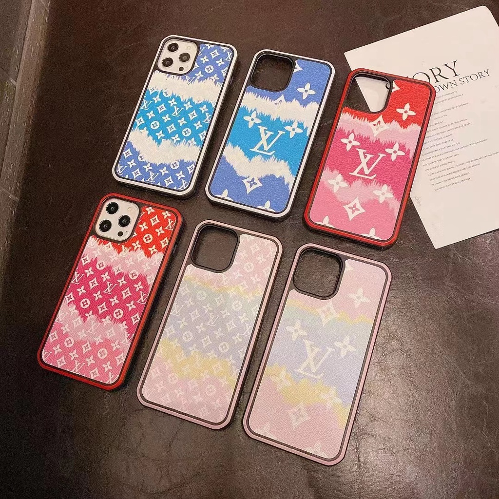 Ốp điện thoại da màu gradient logo LV sang trọng cho IPHONE 13 PRO MAX I13 13PRO 11 PRO MAX I11 XS MAX 12PRO 12 PRO MAX
