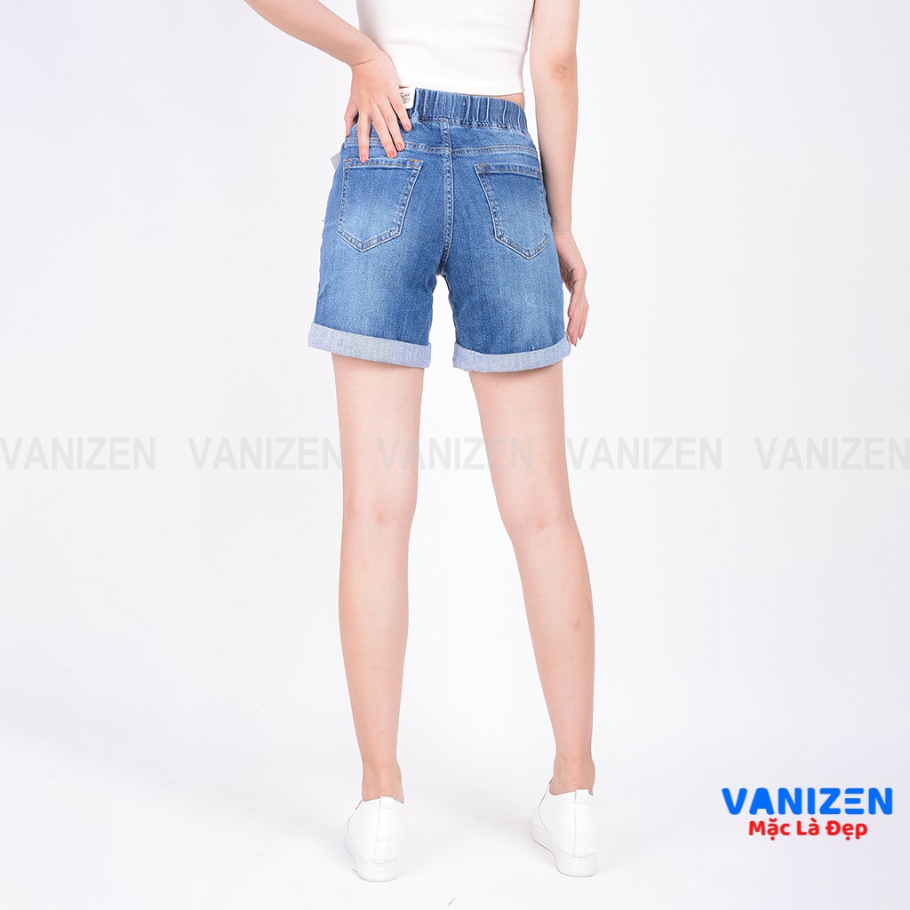 Quần short jean nữ ngắn đẹp lưng cao cạp chun xước nhẹ hàng hiệu cao cấp mã 449 VANIZEN