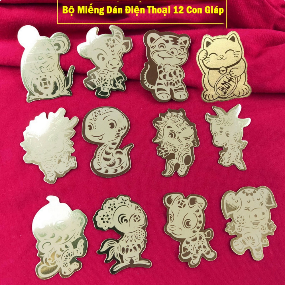 Bộ 12 Miếng Dán Điện Thoại Hình 12 Con Giáp Tài Lộc May Mắn