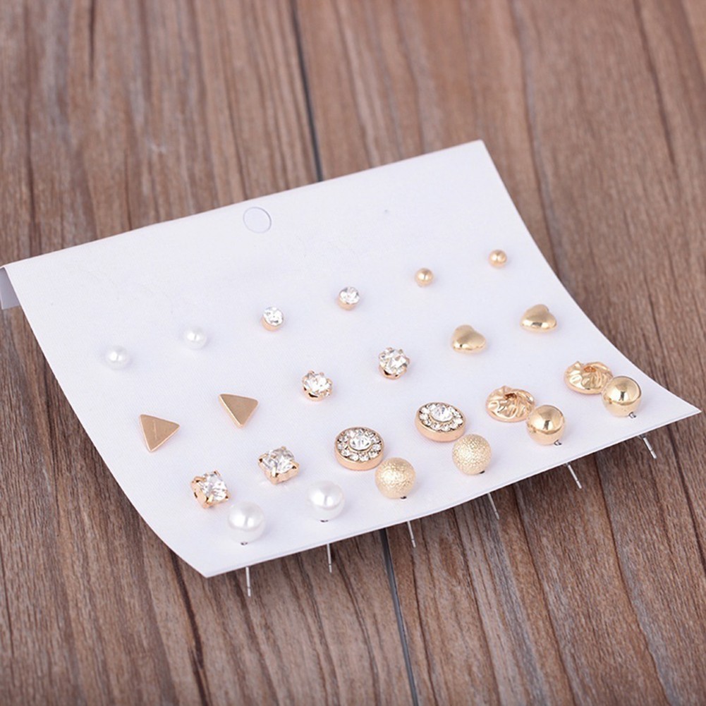 Set 12 Đôi Khuyên Tai Đa DạNg ĐíNh Kim Cương NgọC Trai Giả ThờI Trang Cho Nữ
