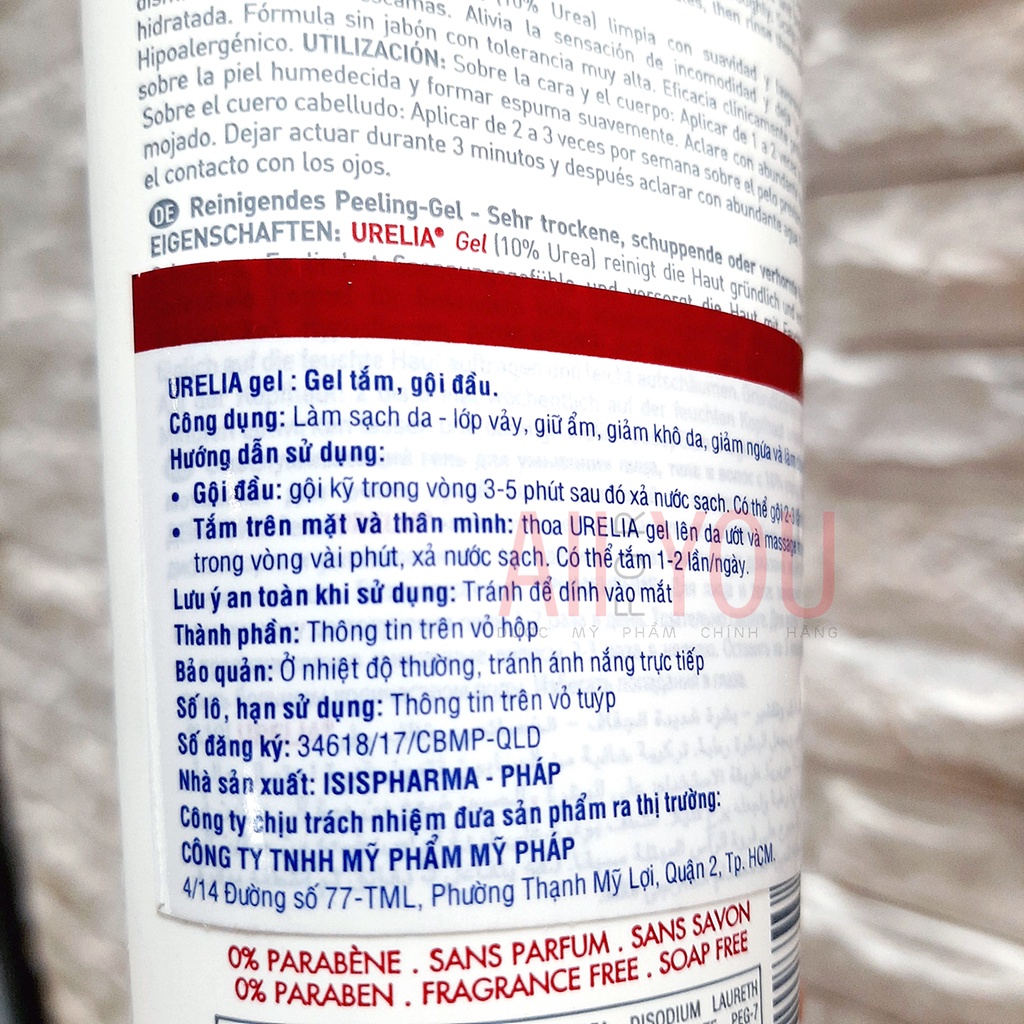 ISIS PHARMA Urelia Gel 200mL - Gel Tắm Cho Da Bị Kích Ứng, Tăng Sừng.