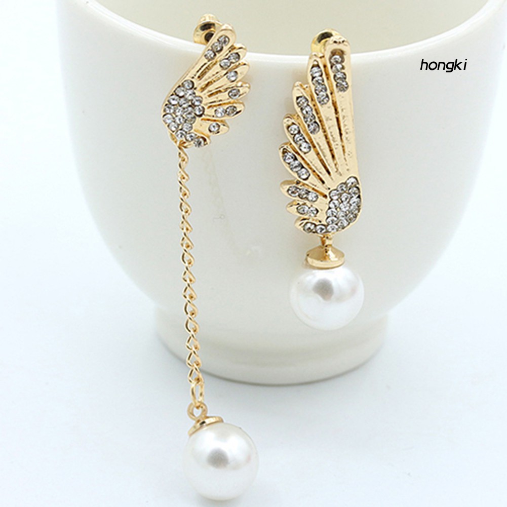 Bông Tai Hình Cánh Thiên Thần Đính Ngọc Trai Nhân Tạo Thời Trang