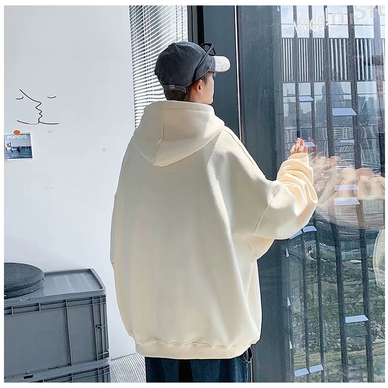 Áo sweater nam cổ tròn dáng rộng nỉ in hình mèo hoạt hình phong cách vibe