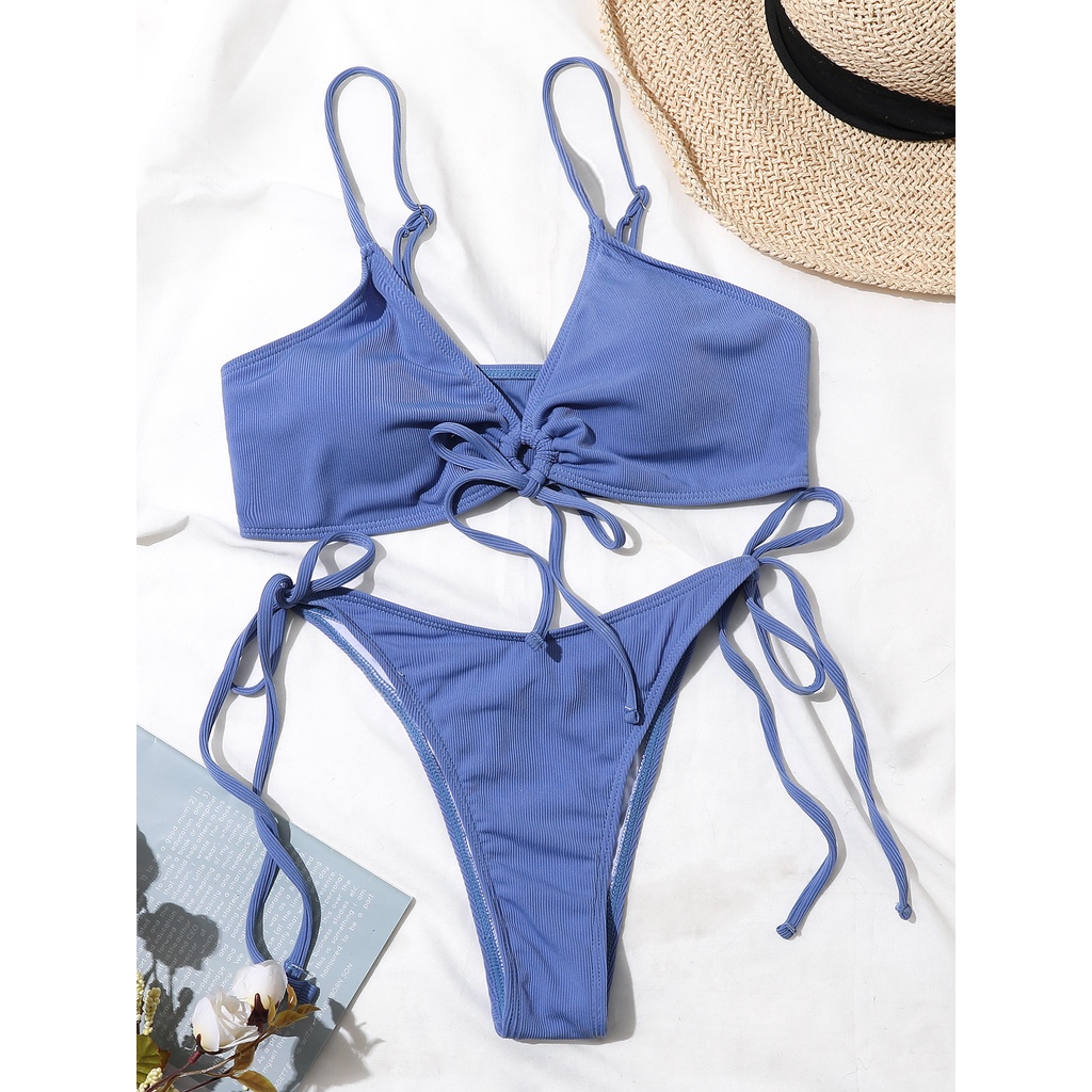 Bộ Đồ Bơi Bikini Hai Mảnh Thắt Dây Màu Sắc Trơn Dành Cho Nữ