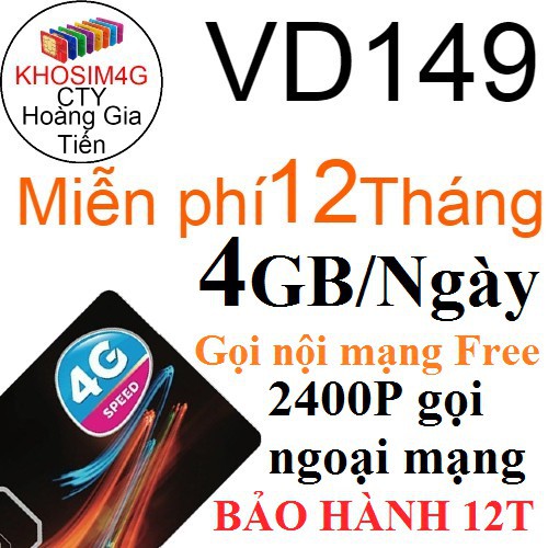 △SIM 4G VINA VD149 12T KM 4GB/NGÀY vd89 TẶNG 2GB/NGÀY trọn gói 1 năm không cần nạp tiền hàng tháng