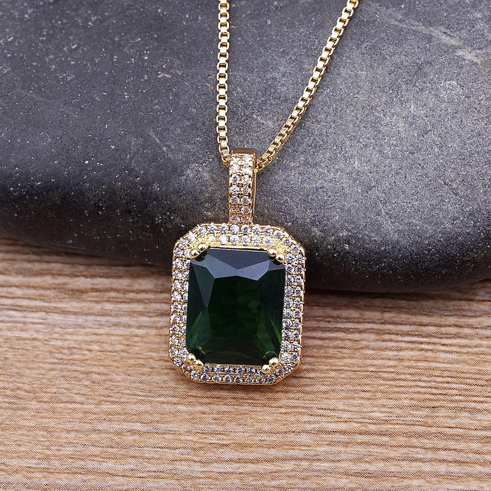 Dây Chuyền Mặt Chữ Nhật Lớn Đính Đá Zircon 5 Màu Cho Nữ