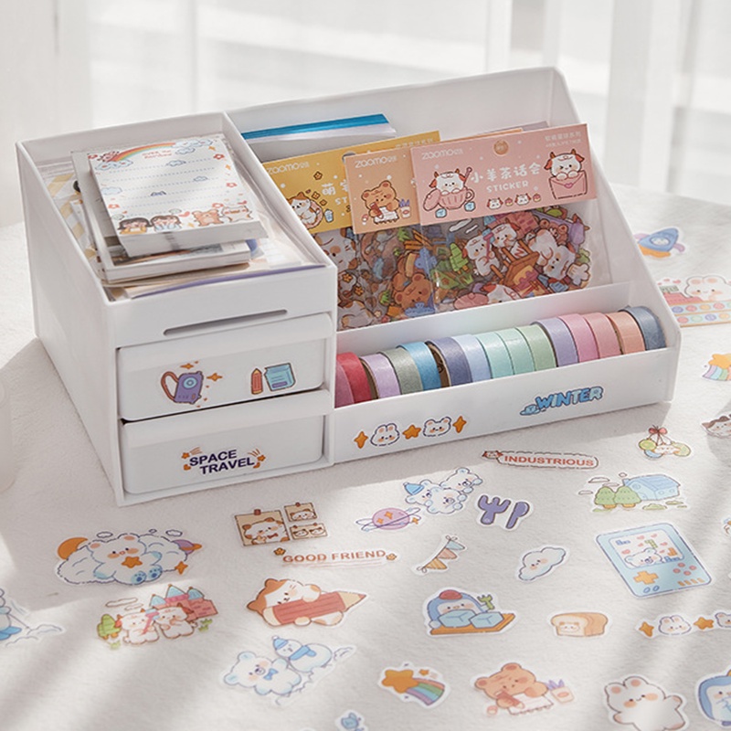Túi 46 Miếng Dán Hình Thú Hoạt Hình Trang Trí Sổ Tay Cho Học Sinh
