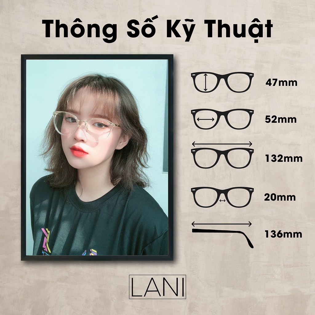 Gọng kính cận LANI 6020 kim loại dáng bầu cá tính thời trang nhận lắp mắt kính có độ theo yêu cầu