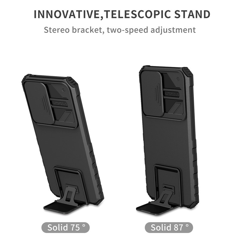 OPPO A96 A76 A74 A16 A16K A54 A15 A53 A92 A95 Reno 5 A9 2020 A5 2020 Vỏ bảo vệ ống kính sang trọng có áo giáp chống va đập với chân đế đa góc