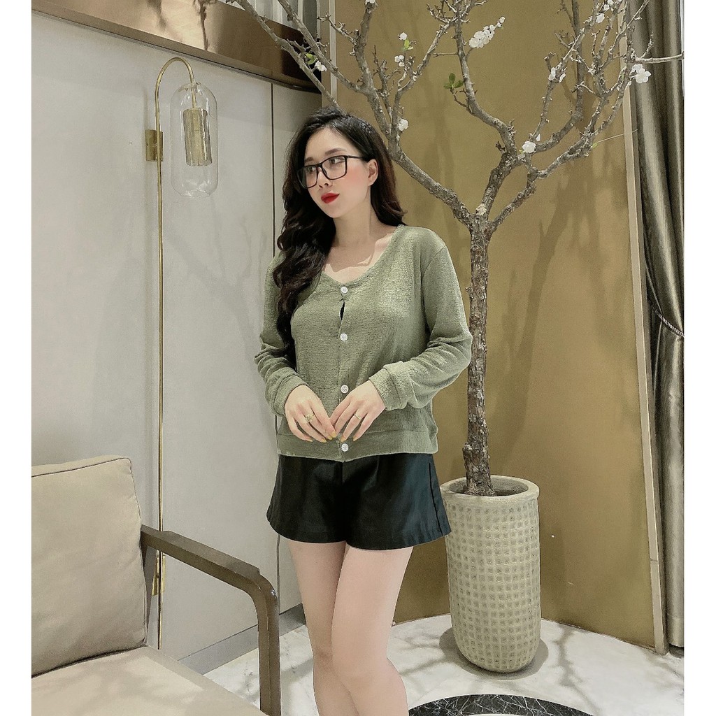 áo khoác cadigan mỏng cổ tim phối cúc | BigBuy360 - bigbuy360.vn