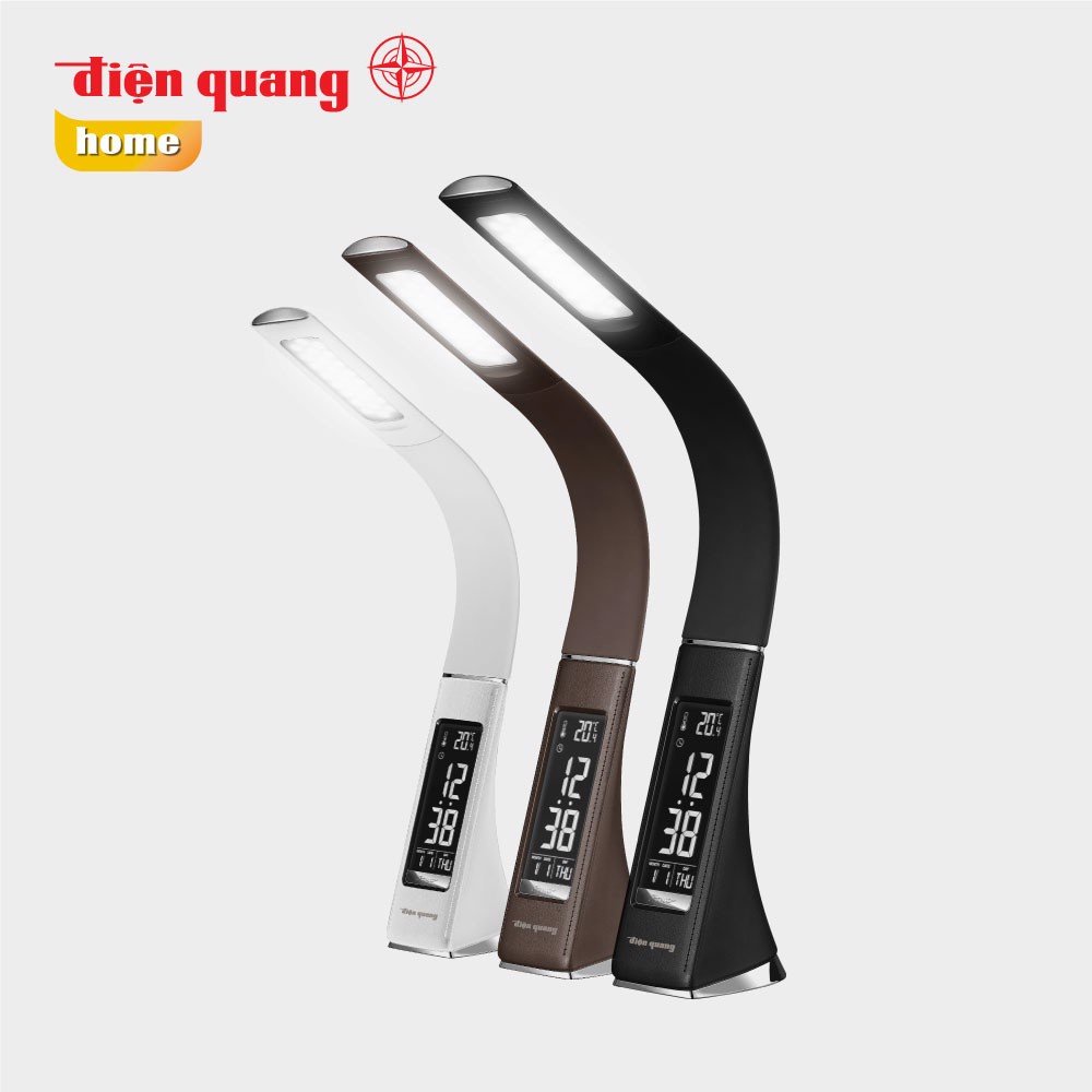 Đèn bàn LED Bảo vệ thị lực Điện Quang ĐQ LDCL1.1 BRN (Đèn bàn 5W, màu nâu, Đen, Trắng tích hợp đồng hồ báo thức)