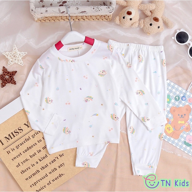 NT082 Bộ đồ dài tay thun lạnh Minky Mom mềm mại thân màu trắng in hoạ tiết dễ thương cho bé