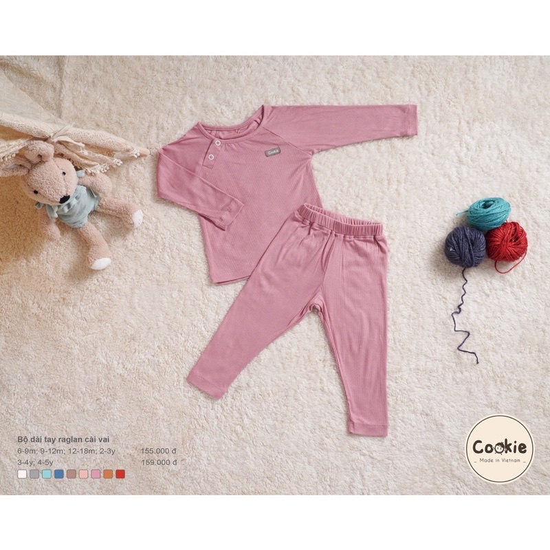 Cookie bộ cài vai cổ tròn thu đông cho bé