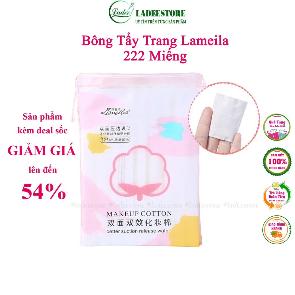 Bông Tẩy Trang Cotton, Bông Trang Điểm 222 Miếng Túi Giây Rút Tiện Dụng