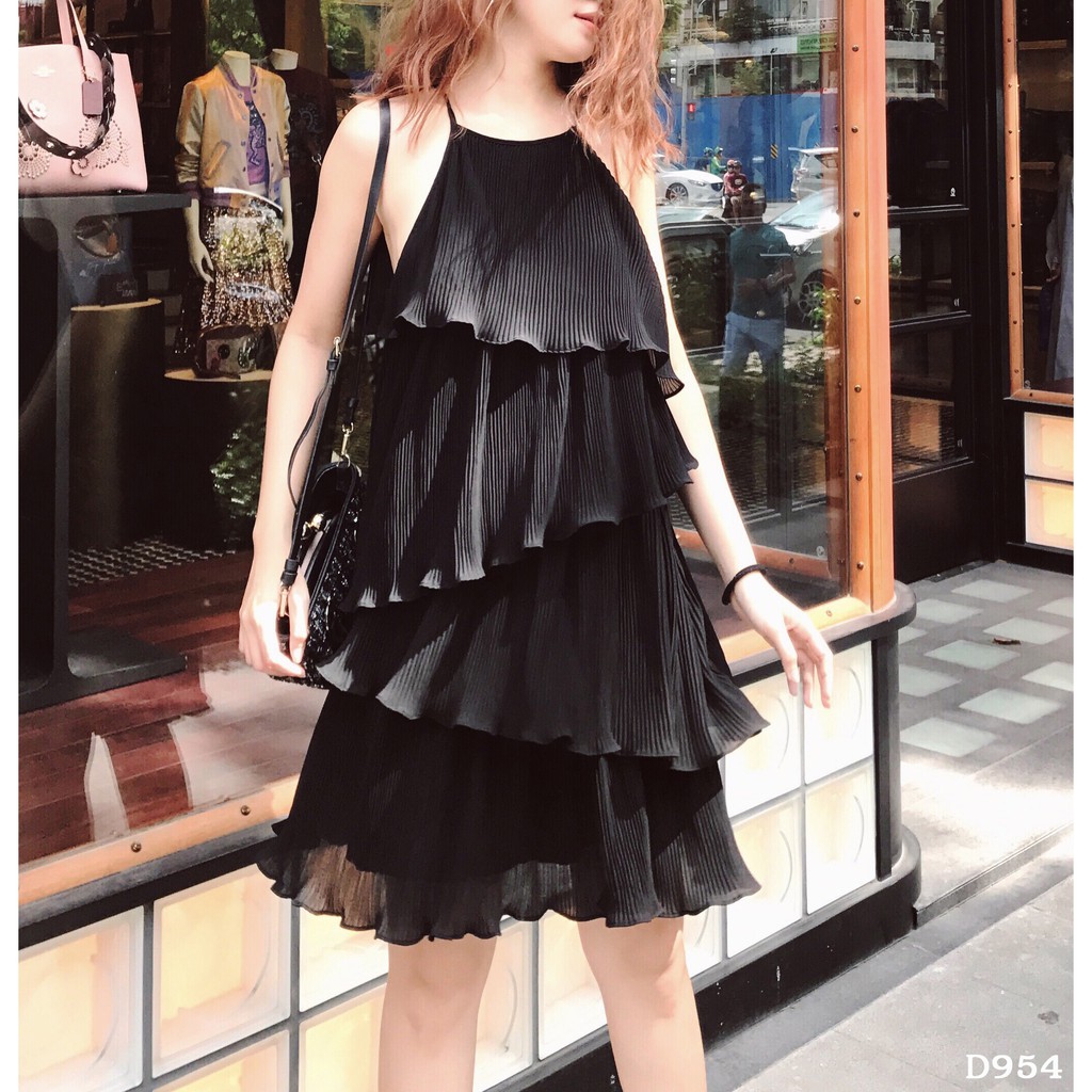 [ Hình thật ] D954 Đầm dập ly cổ yếm tầng | BigBuy360 - bigbuy360.vn
