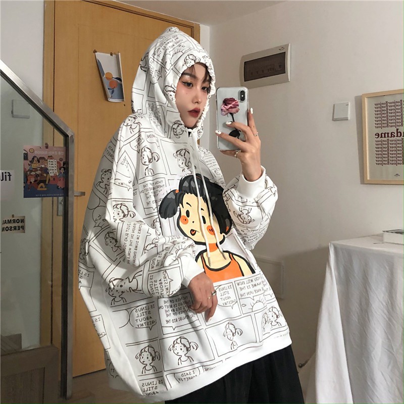 <M-XL> ÁO HOODIE FORM RỘNG HÌNH VẼ CÔ BÉ SIÊU KEWL - ORDER 10 NGÀY bm31