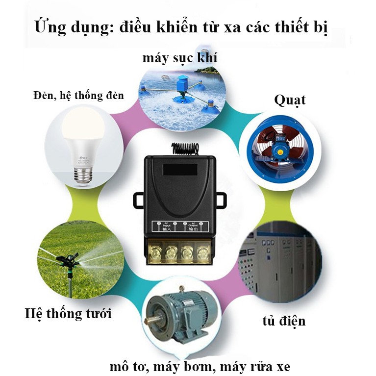 Công tắc điều khiển từ xa công suất lớn 100m/4000W/220V cho máy bơm nước, máy rửa xe