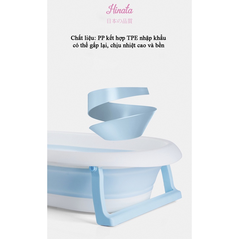 Bồn tắm gấp gọn có nhiệt kế cho trẻ em HINATA - Tặng kèm phao tắm ngôi sao BT14