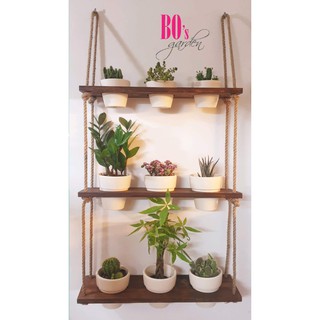 Bộ kệ gỗ chậu đất nung treo tường