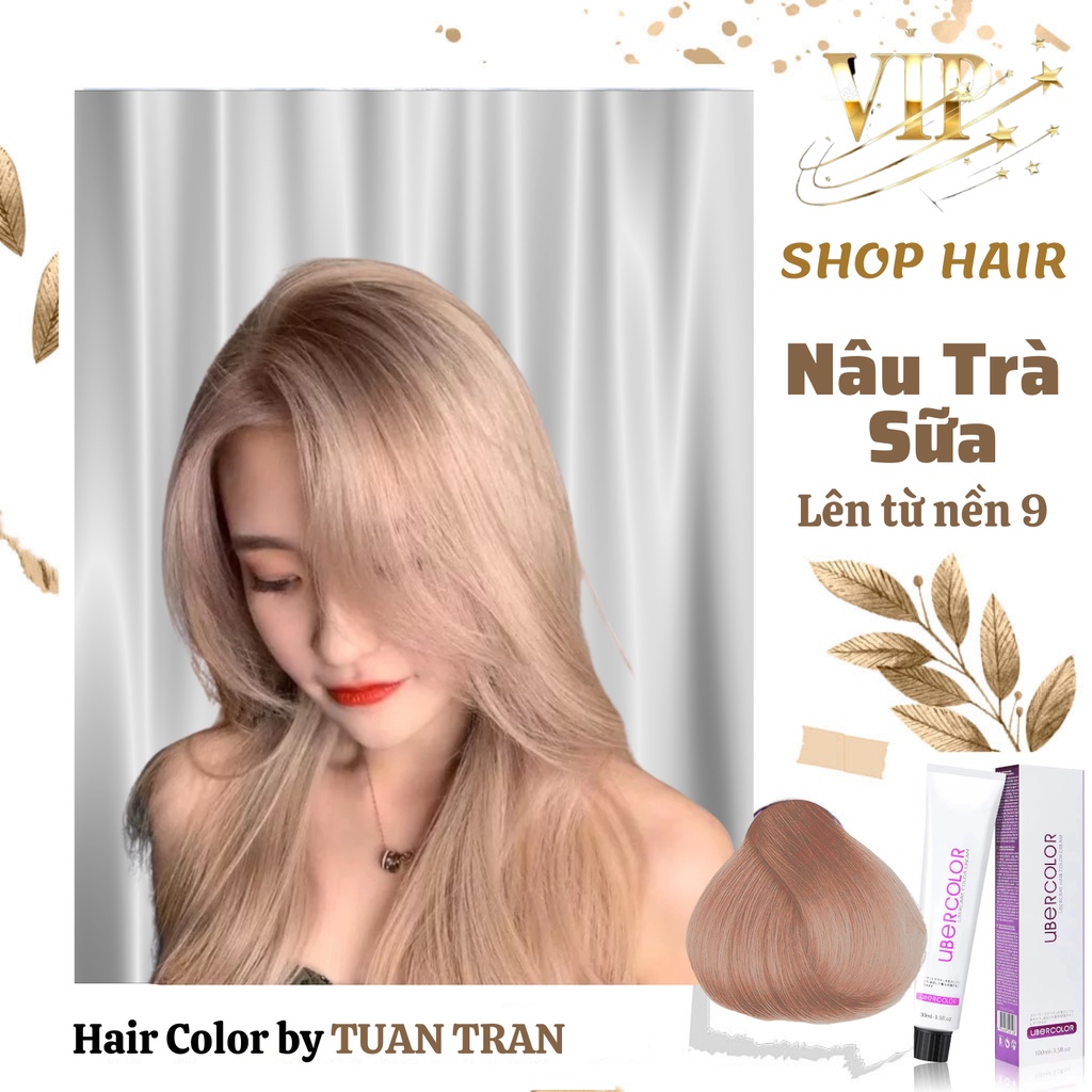 Thuốc nhuộm tóc nâu sữa, nâu trà sữa không tẩy, tặng kèm găng tay và trợ nhuộm siêu dưỡng | Shop Hair