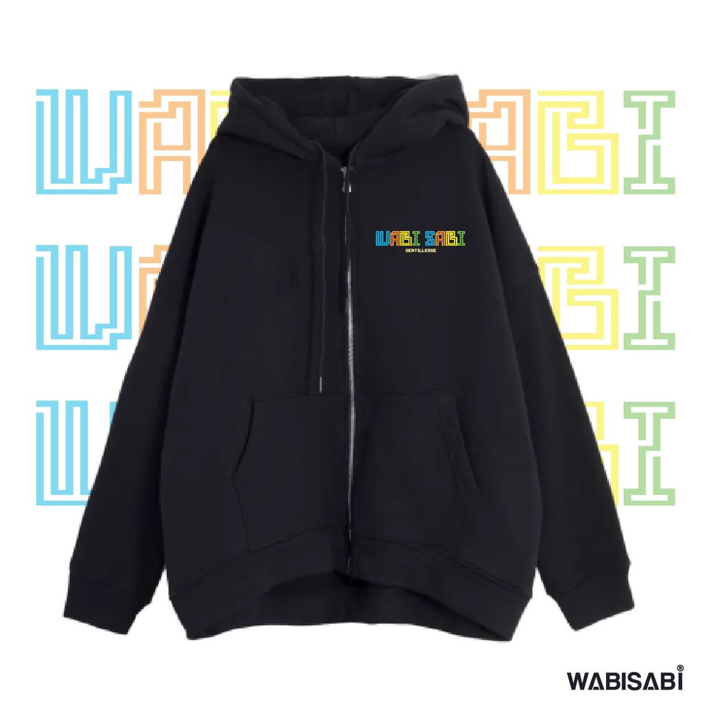 Áo Hoodie Zip Thêu Wabisabi / đen - WSHD1-Tặng kèm HỘP và TÚI siêu ý nghĩa