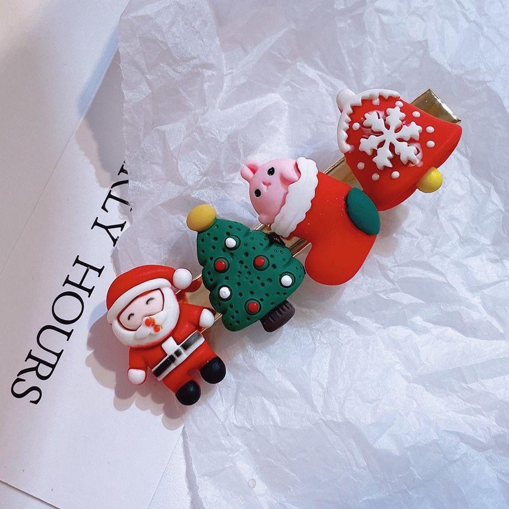 Kẹp Tóc Giáng Sinh Nhiều Màu Sắc Hình Ông Già Noel Dễ Thương Cho Bé Gái