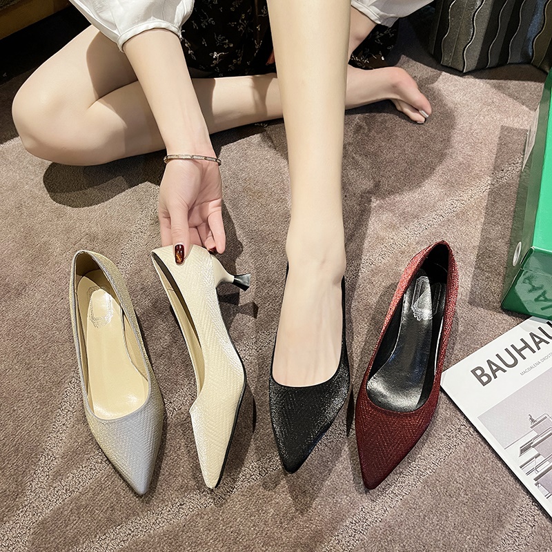 2021 Spring New Wild In The Middle With Pointed Professional Work Shoes Women's Black High Heels Fine With Sexy Single S