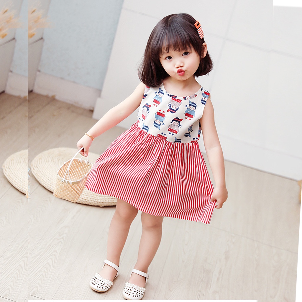 Váy đầm bé gái LAKUDO chất cotton thoáng mát đẹp họa tiết động vật phong cách Hàn Quốc