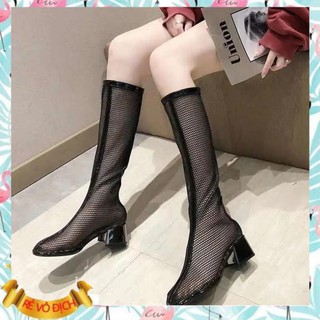 $ Boots lưới dáng cổ thấp/ cổ cao gót vuông 5cm