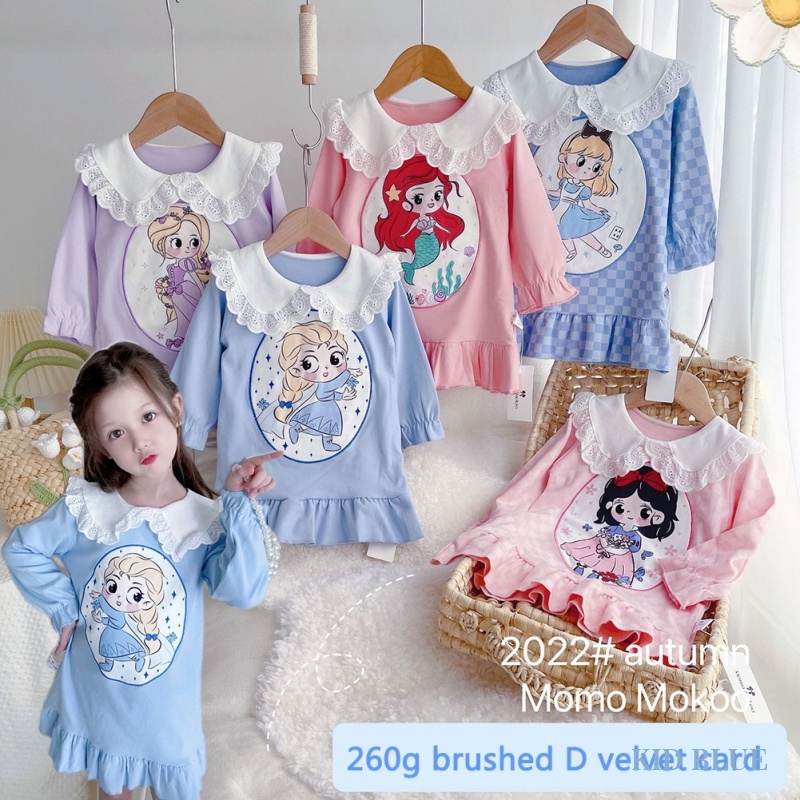 Đầm Ngủ Công Chúa Elsa Cổ Ren Dễ Thương Thời Trang Mùa Thu Cho Bé Gái