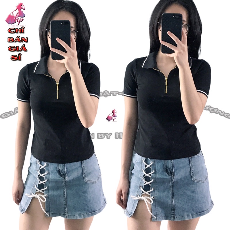 Áo Thun nữ phom dài cổ bẻ mẫu mới thời trang 2020-Hàng có sẵn