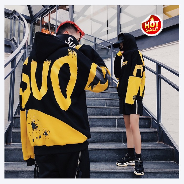 Áo hoodie đôi dáng rộng phong cách đường phố Hot thu đông 2018