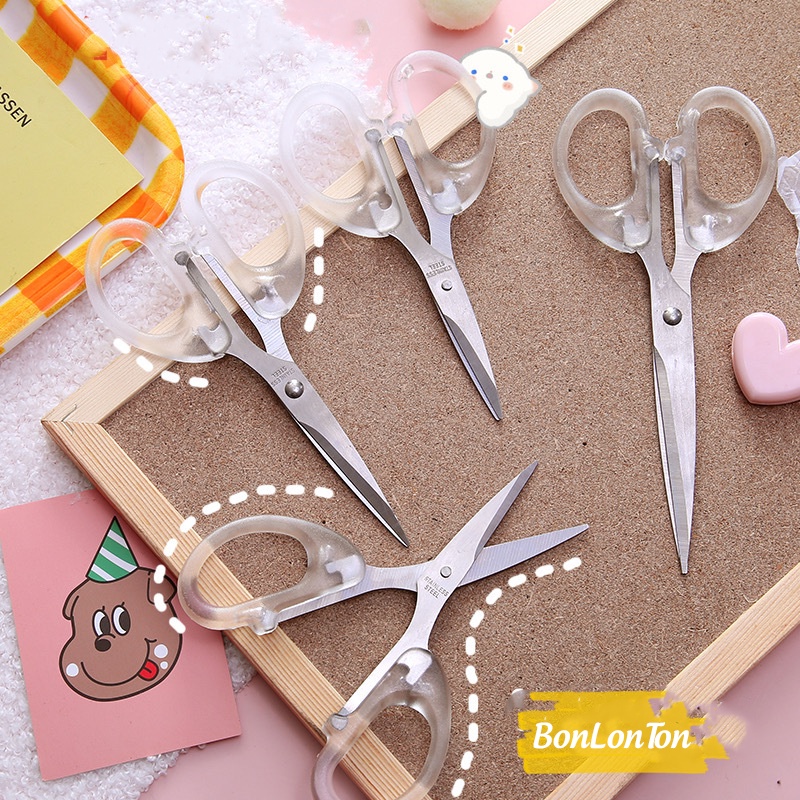 Kéo cắt giấy cán cầm trong suốt kiểu dáng xinh xắn tiện dụng đơn giản Hàn Quốc