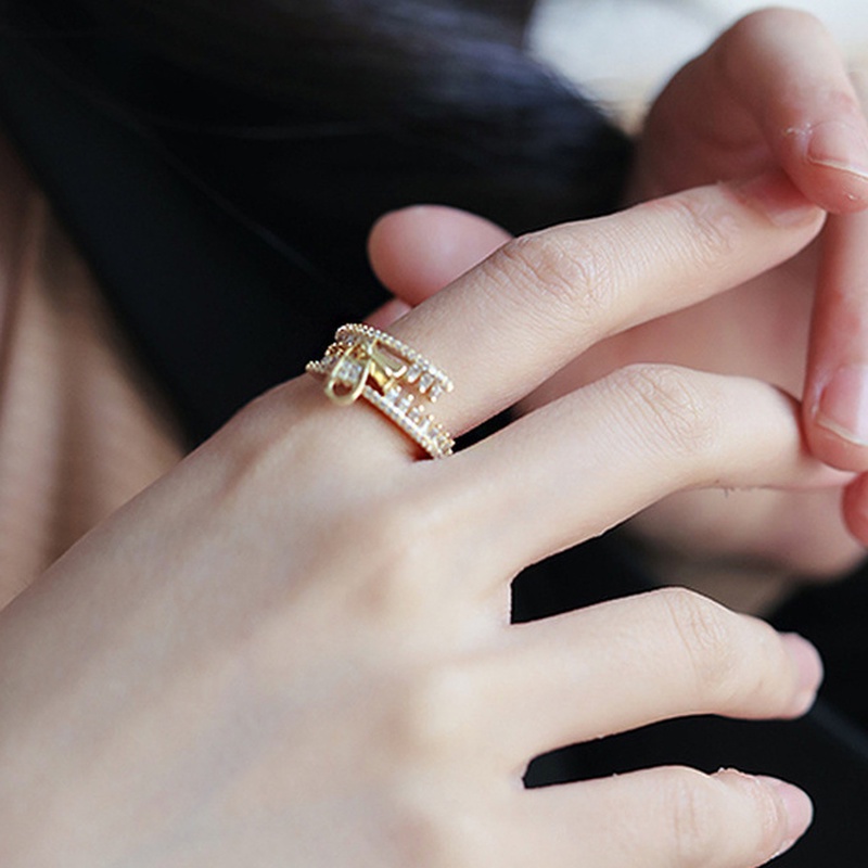 Nhẫn hở mạ vàng hình khóa kéo đính đá thời trang cho nữ