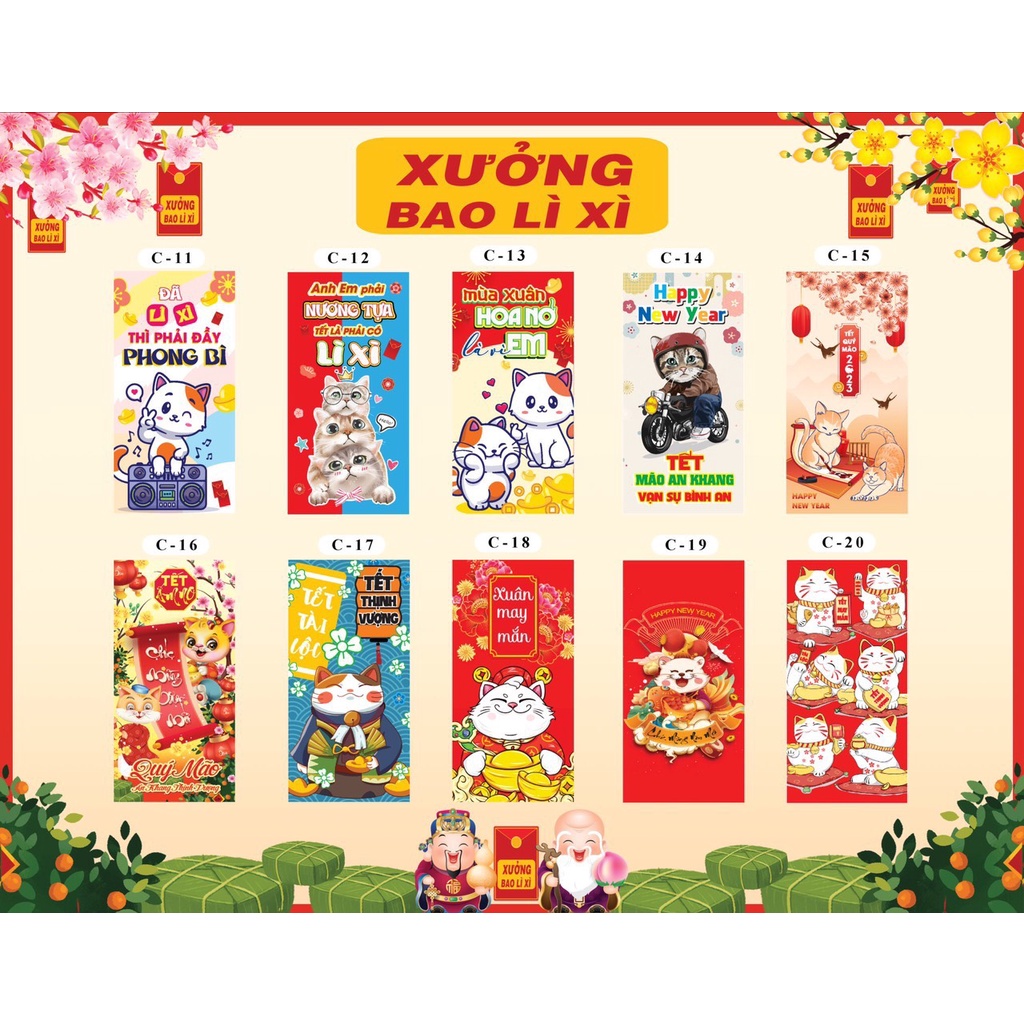 Xấp 10 bao lì xì hàng loại nhất giá xưởng,chọn mẫu từ 48 đến 95,bao lì xì 2023