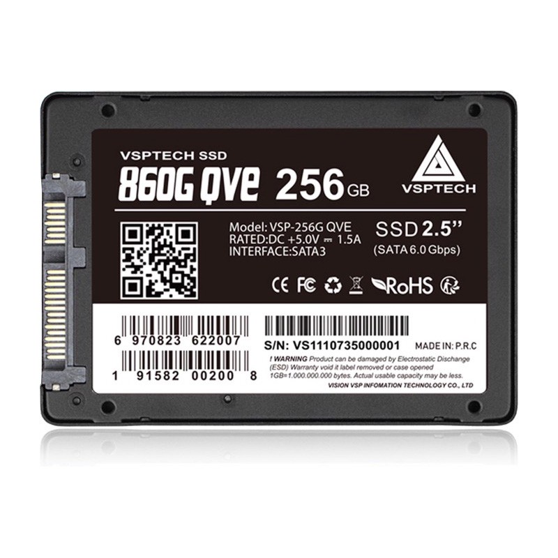 Ổ cứng SSD VSPTECH 860G QVE dung lượng 256GB - tốc độ ghi 430MB/s đọc 500MB/s (Đen)