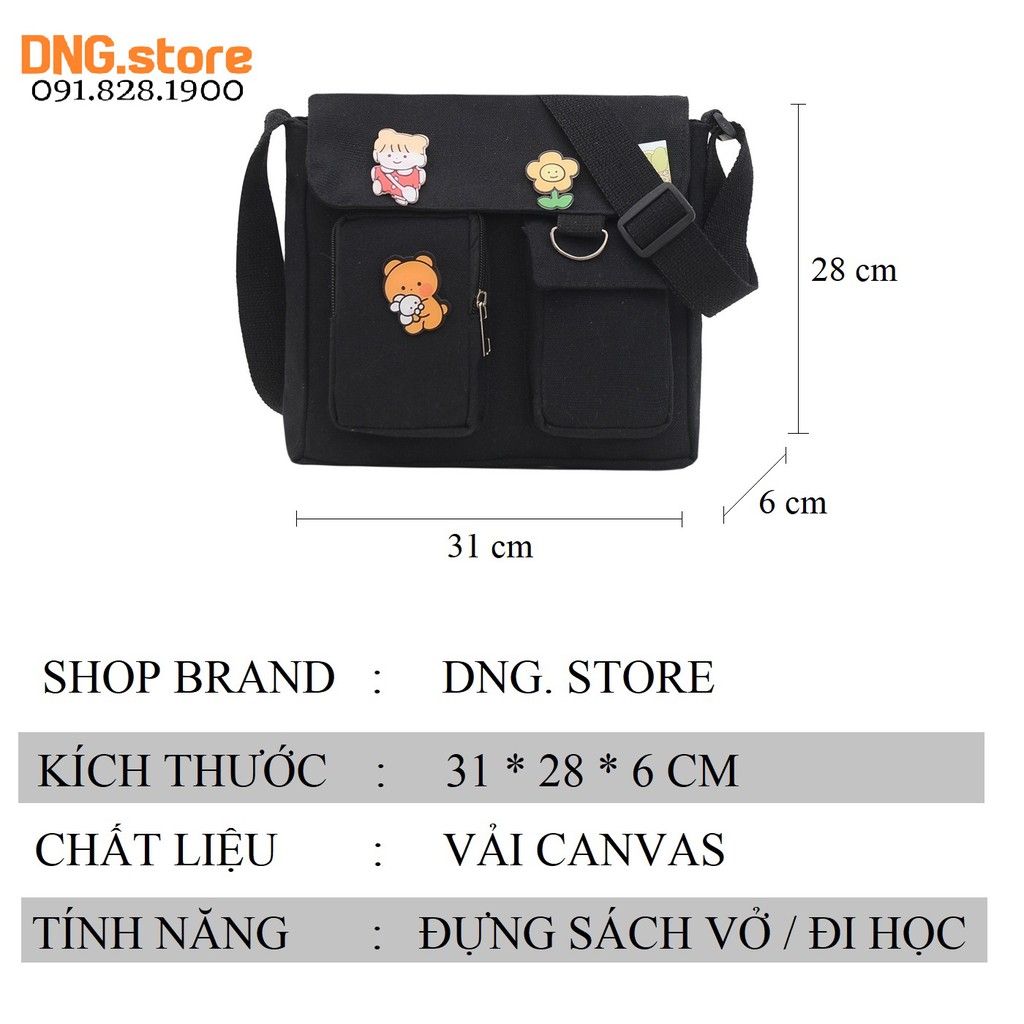 [Mã FASHIONXANH264 giảm 10K đơn 50K] Túi vải canvas 3 ngăn đi học size A4 kèm huy hiệu TCA404