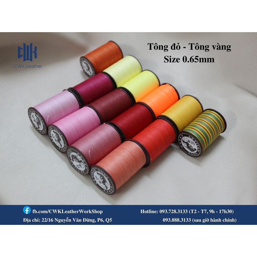 Chỉ sáp 0.65mm may đồ da handmade thắt vòng tay macrame Artisan Soul (tông đỏ hồng và vàng cam)