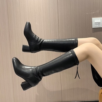 Boots ống cao gót 5cm da mềm ôm chân dành cho nữ cổ tròn, hàng quảng châu loại đẹp