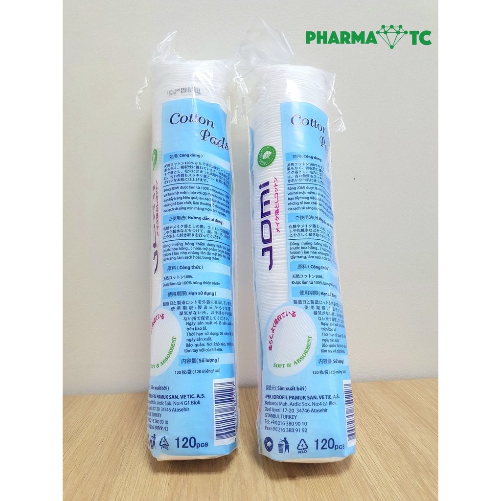 Bông tẩy trang JOMI Thổ Nhĩ Kì, tẩy sạch bụi bẩn, lớp trang điểm - Túi 120 miếng - PharmaOTC