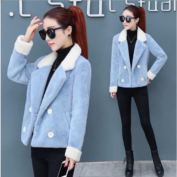 Q110301 Áo khoác lông nữ dài tay mùa đông hàng nhập