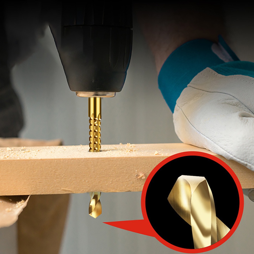 BERT 🇻🇳 ｜6 Cái Mũi khoan xoắn Titan Bộ Mũi khoan lỗ tốc độ cao Mũi khoan cưa sắt để chế biến gỗ Mũi khoan cưa sắt