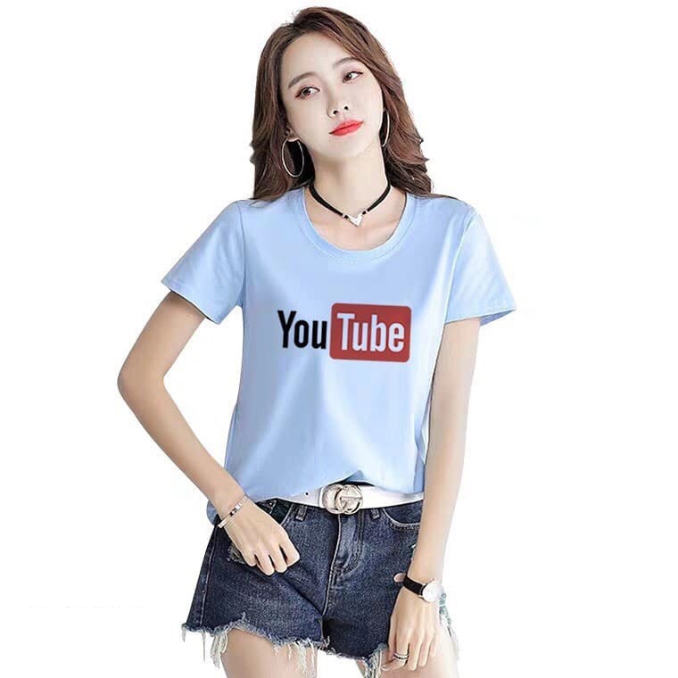 Áo Thun in hình YOUTUBE - Vải dày min - Dây cổ may tới vai