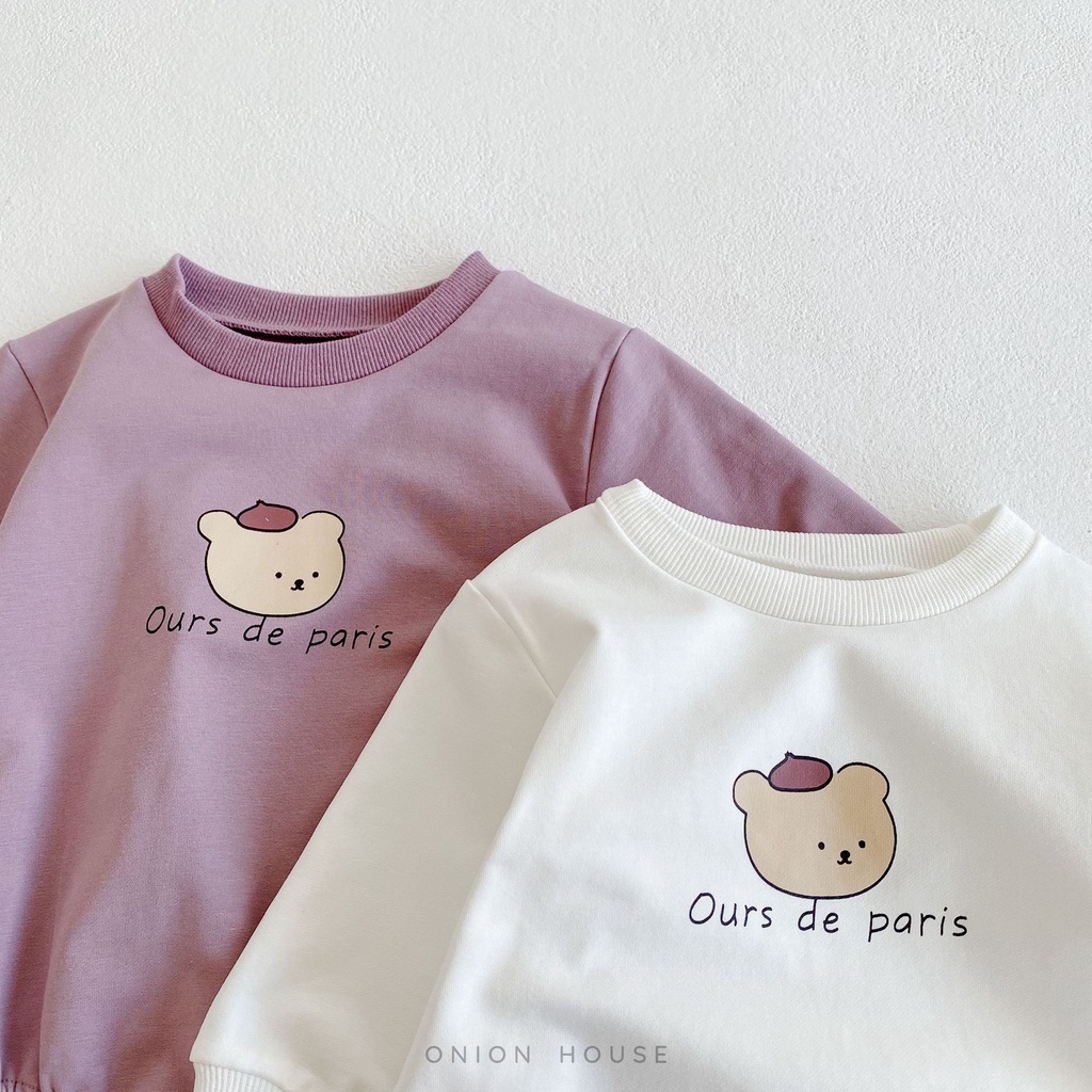 Bộ liền thân dài tay con gấu kèm tất quần bé trai bé gái