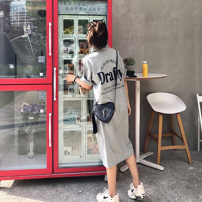Đầm Thun Cổ polo Dáng Rộng Dài Quá Gối Màu Xám Có Size Lớn 300 Thời Trang Cho Nữ